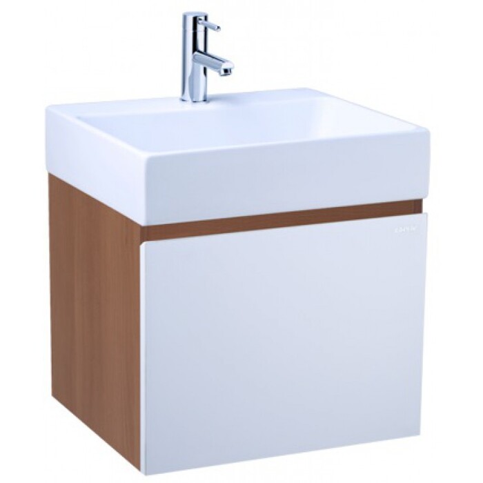 Bộ tủ lavabo treo tường vân gỗ nâu cánh trắng Caesar LF5255/EH05255AWV
