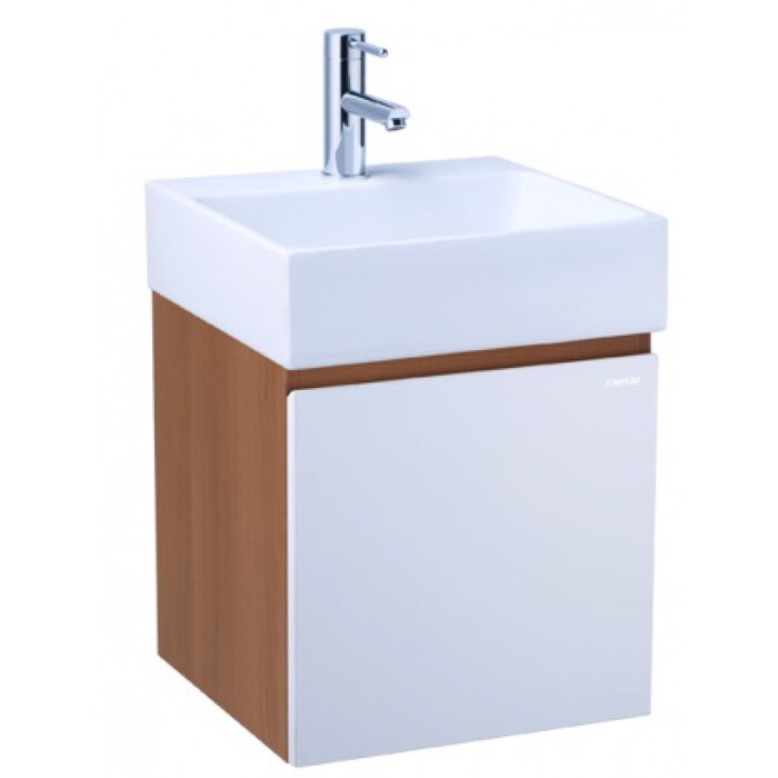 Bộ tủ lavabo treo tường vân gỗ nâu cánh trắng Caesar LF5257/EH05257AWV