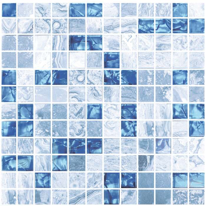 Gạch Ceramic hồ bơi họa tiết mosaic 20x20 màu xanh dương men bóng Đồng Tâm 2020MARINA004