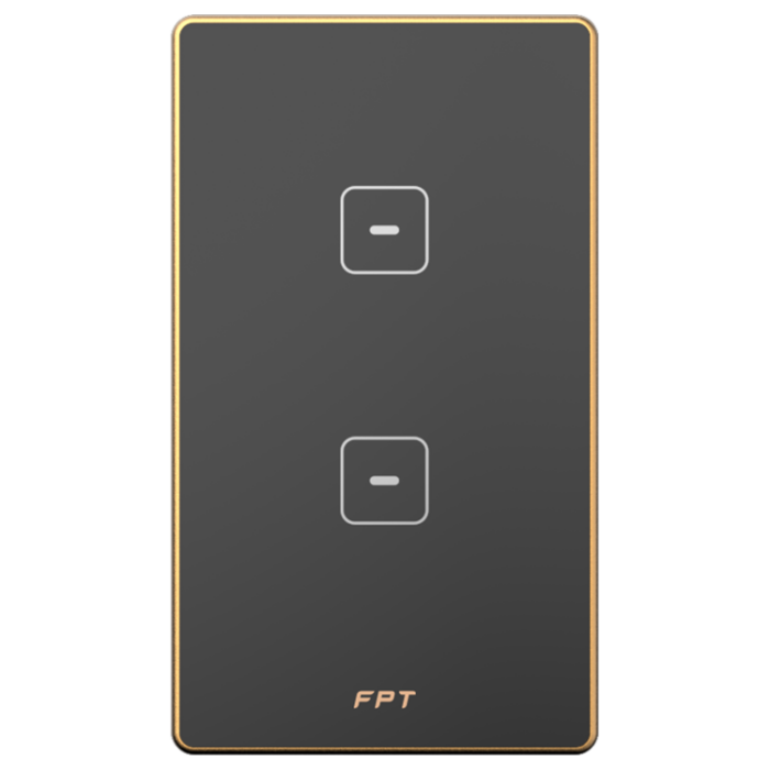 Công tắc cảm ứng Hera 2 nút bấm mặt chữ nhật màu đen FPT SmartHome SNZD0165