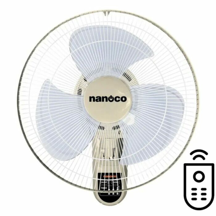 Quạt treo tường 3 cánh 40cm, điều khiển remote, màu be, Nanoco NWF1612RC-BE