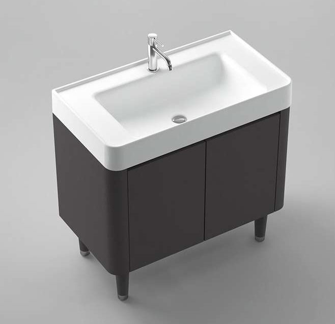 Tủ lavabo Polystyrene chống tia UV màu đen, chậu lavabo đá nhân tạo nhập Hàn Quốc Saturn SWL 0092-CLB