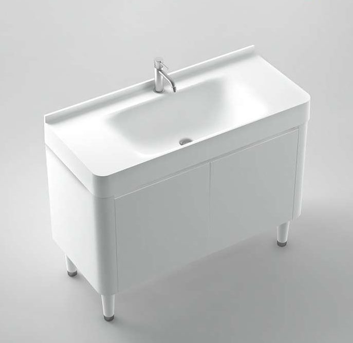 Tủ lavabo Polystyrene chống tia UV màu trắng, chậu lavabo đá nhân tạo nhập Hàn Quốc Saturn SWL 0093-CLW