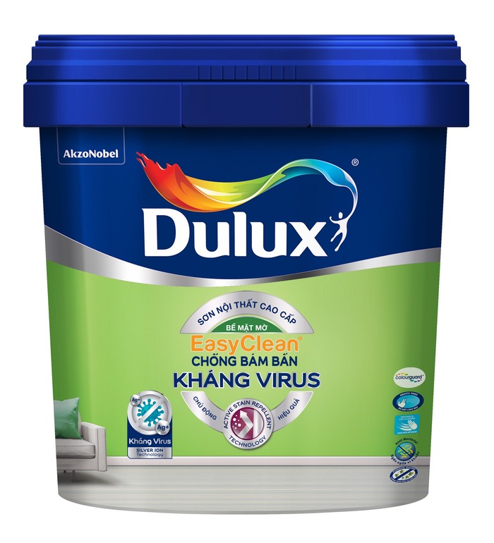 Sơn nước nội thất cao cấp Dulux Easyclean Chống Bám Bẩn Kháng Virus Bề mặt mờ DULUX-E016M-15L