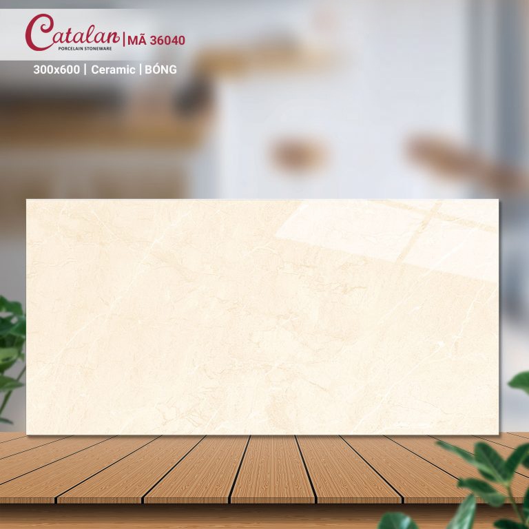 Gạch Ceramic 30x60 màu kem vân đá men bóng Catalan CTLC.3060.05.04.36040