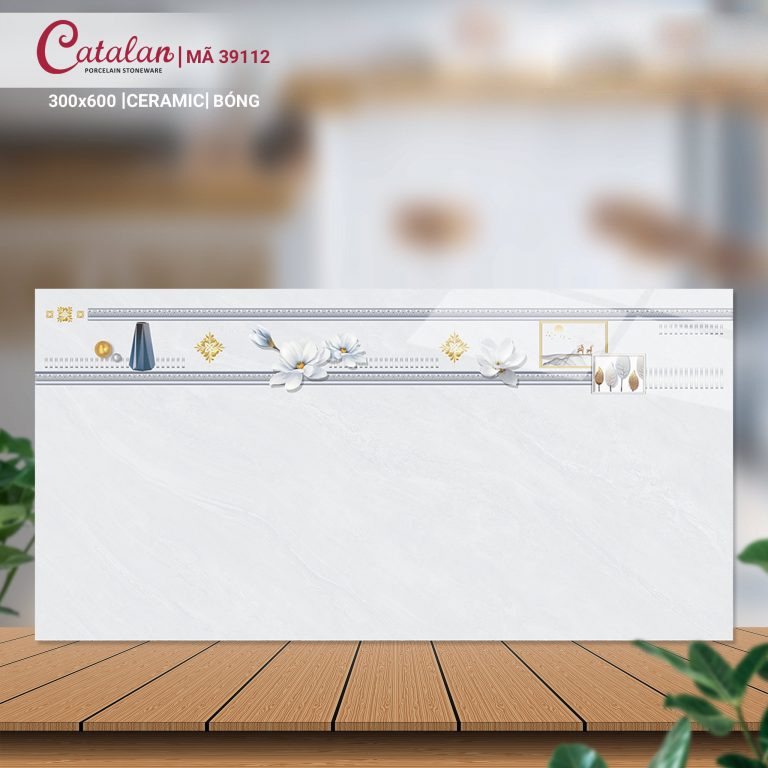 Gạch Ceramic 30x60 màu trắng họa tiết men bóng Catalan CTLC.3060.39112