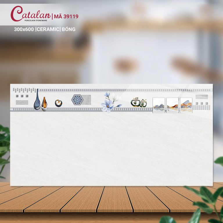 Gạch Ceramic 30x60 màu trắng họa tiết men bóng Catalan CTLC.3060.39119