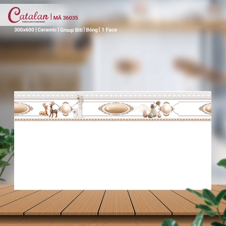 Gạch Ceramic 30x60 màu trắng họa tiết nâu men bóng Catalan CTLC.3060.36035