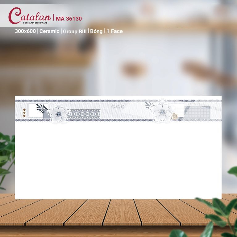 Gạch Ceramic 30x60 màu trắng họa tiết xám men bóng Catalan CTLC.3060.36130