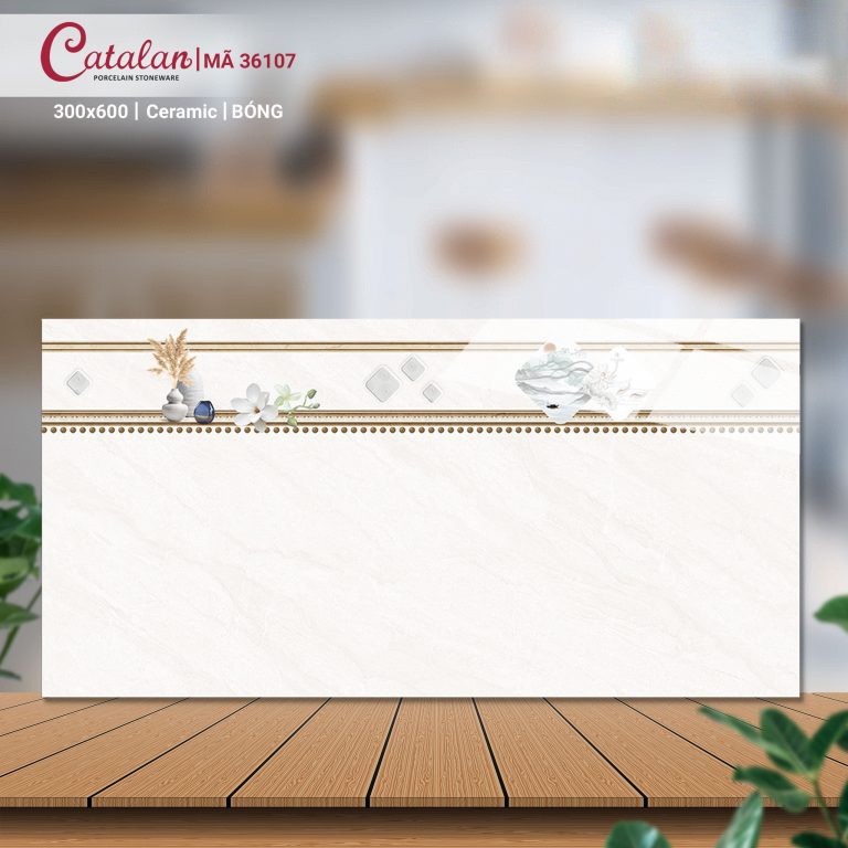 Gạch Ceramic 30x60 màu trắng vân đá họa tiết nâu men bóng Catalan CTLC.3060.36107