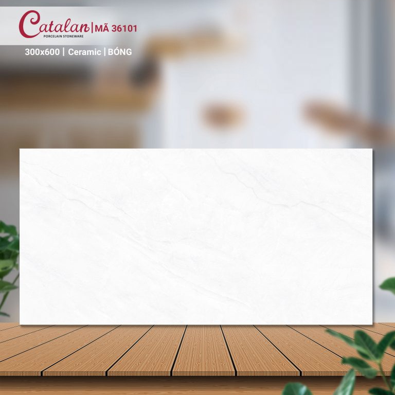 Gạch Ceramic 30x60 màu trắng vân đá men bóng Catalan CTLC.3060.36101