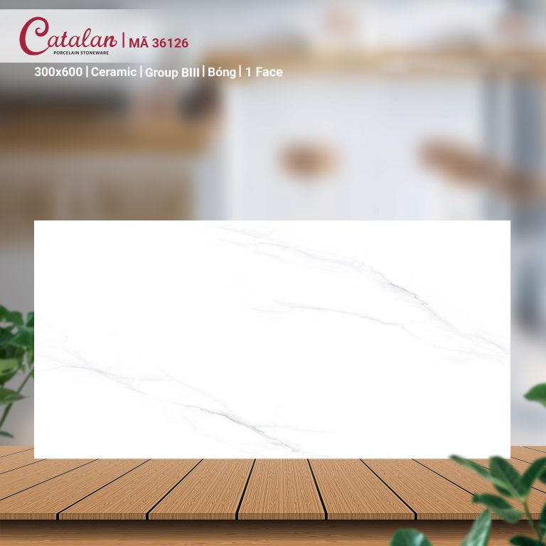 Gạch Ceramic 30x60 màu trắng vân đá men bóng Catalan CTLC.3060.36126