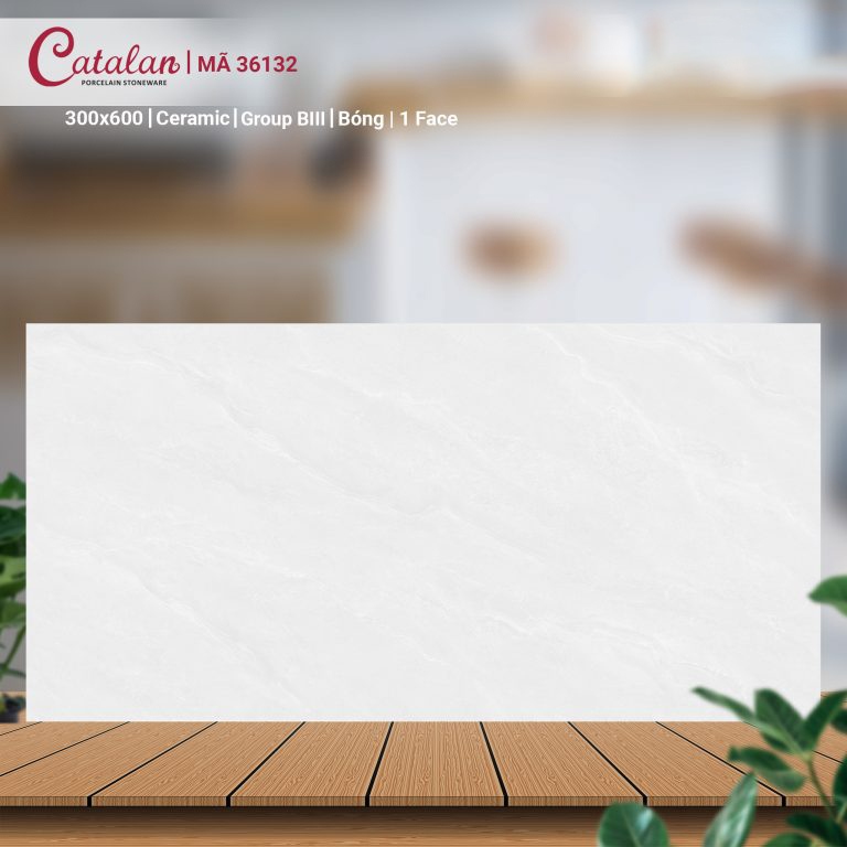 Gạch Ceramic 30x60 màu trắng vân đá men bóng Catalan CTLC.3060.36132