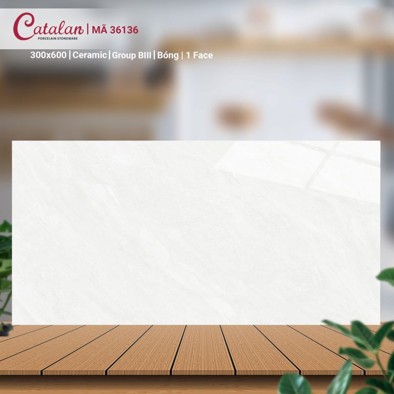 Gạch Ceramic 30x60 màu trắng vân đá men bóng Catalan CTLC.3060.36136