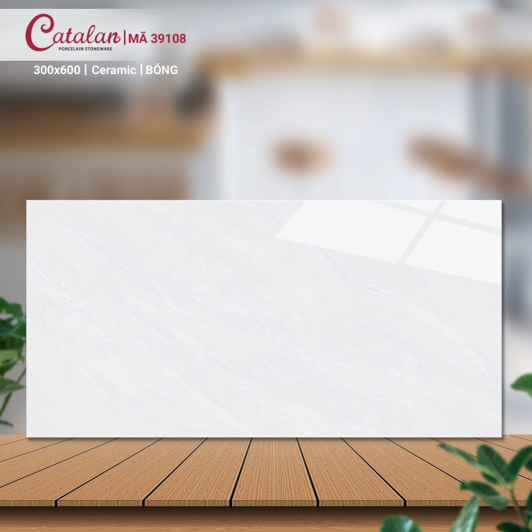 Gạch Ceramic 30x60 màu trắng vân đá men bóng Catalan CTLC.3060.39108