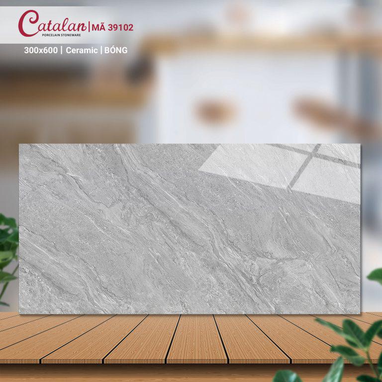 Gạch Ceramic 30x60 màu xám vân đá men bóng Catalan CTLC.3060.39102