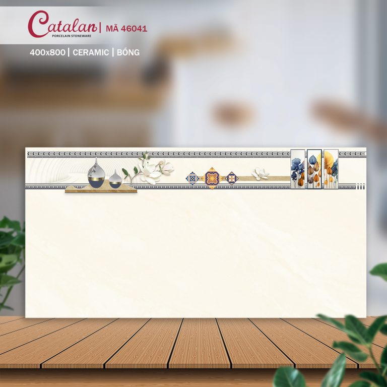 Gạch Ceramic 40x80 màu kem men bóng Catalan CTLC.4080.46041