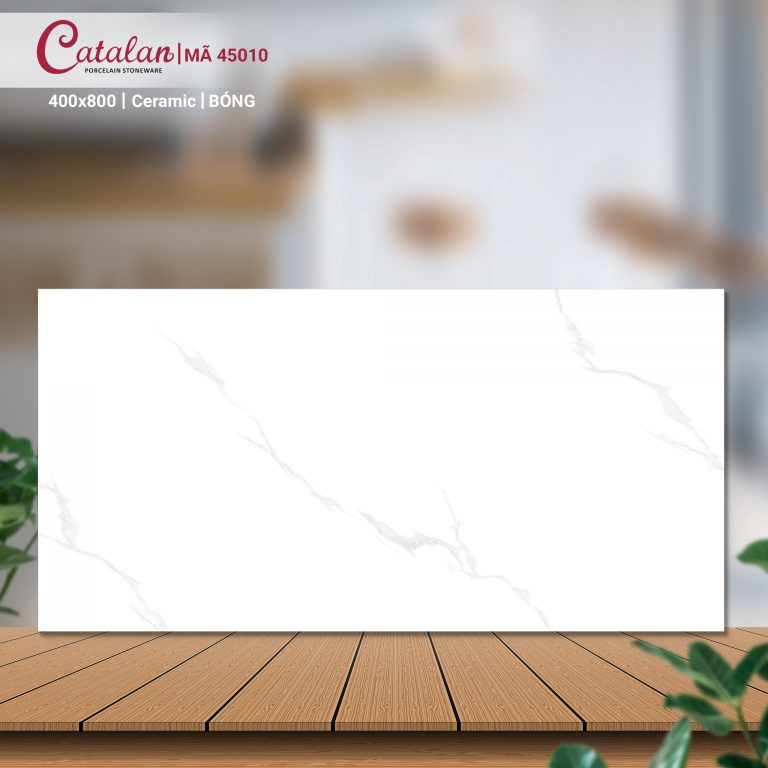 Gạch Ceramic 40x80 màu trắng vân đá men bóng Catalan CTLC.4080.45010