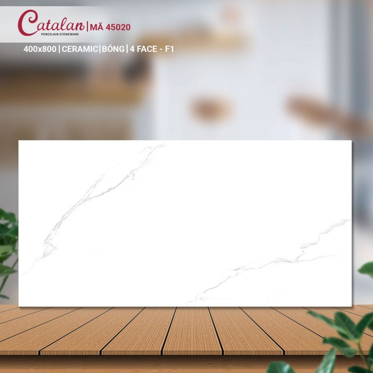 Gạch Ceramic 40x80 màu trắng vân đá men bóng Catalan CTLC.4080.45020