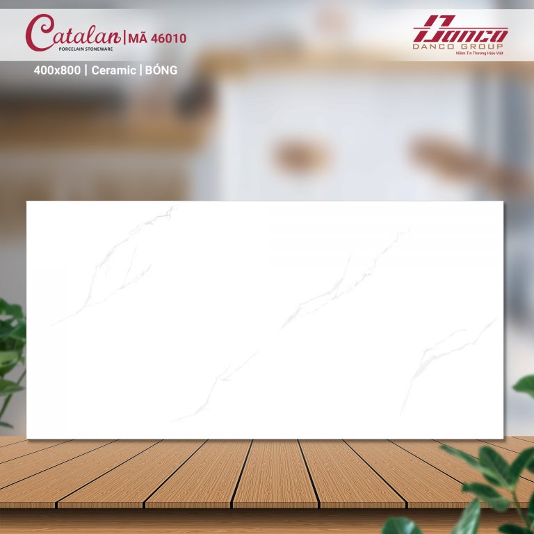 Gạch Ceramic 40x80 màu trắng vân đá men bóng Catalan CTLC.4080.46010