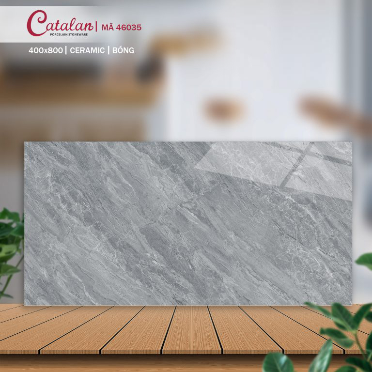 Gạch Ceramic 40x80 màu xám vân đá men bóng Catalan CTLC.4080.46035