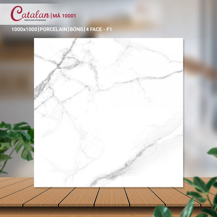 Gạch Porcelain 100x100 màu trắng vân đá men bóng Catalan CTLP.100100.10001