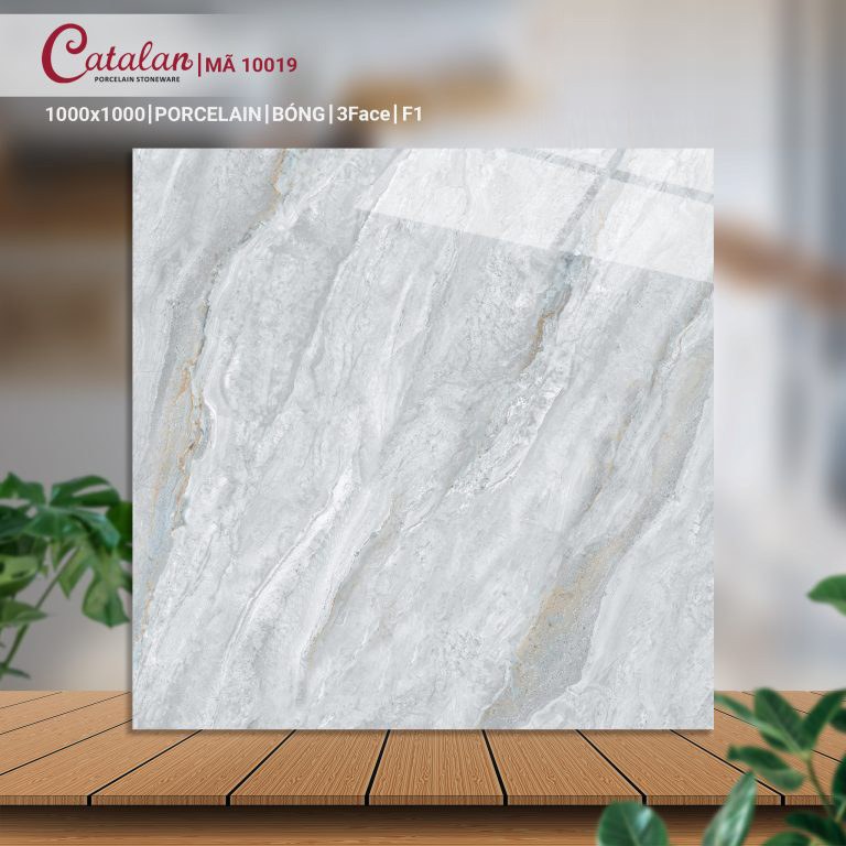 Gạch Porcelain 100x100 màu xám vân đá men bóng Catalan CTLP.100100.10019