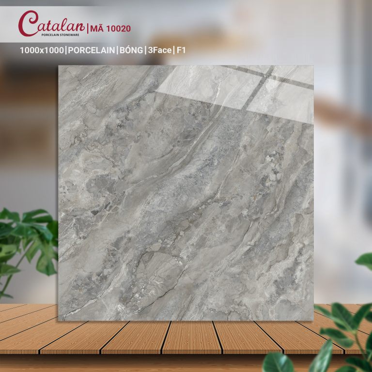 Gạch Porcelain 100x100 màu xám vân đá men bóng Catalan CTLP.100100.10020