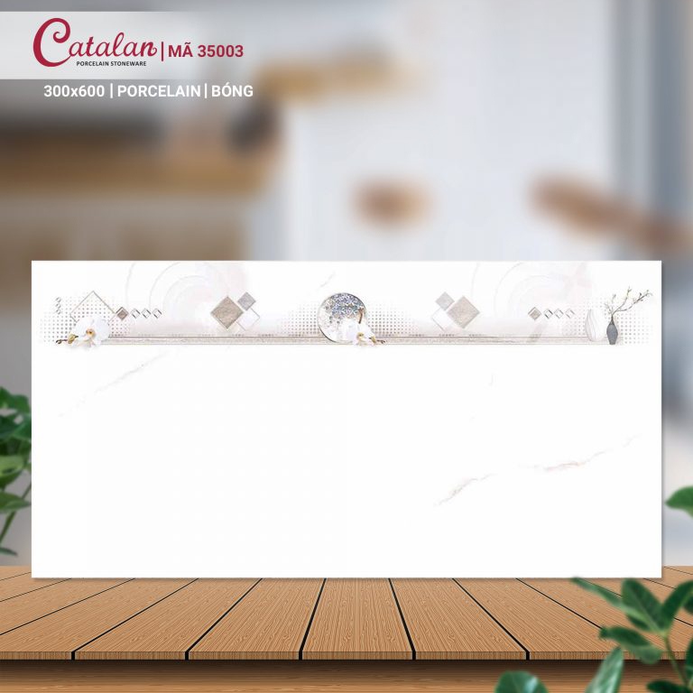 Gạch Porcelain 30x60 màu trắng vân đá có họa tiết Catalan CTLP.3060.35003