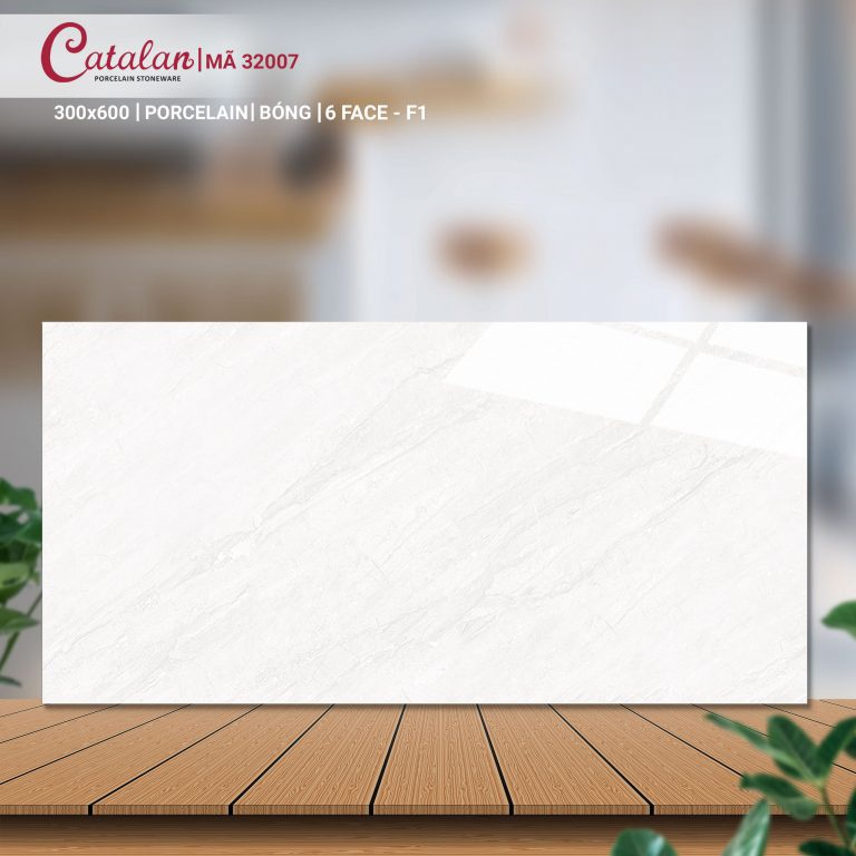 Gạch Porcelain 30x60 màu trắng vân đá men bóng Catalan CTLP.3060.32007