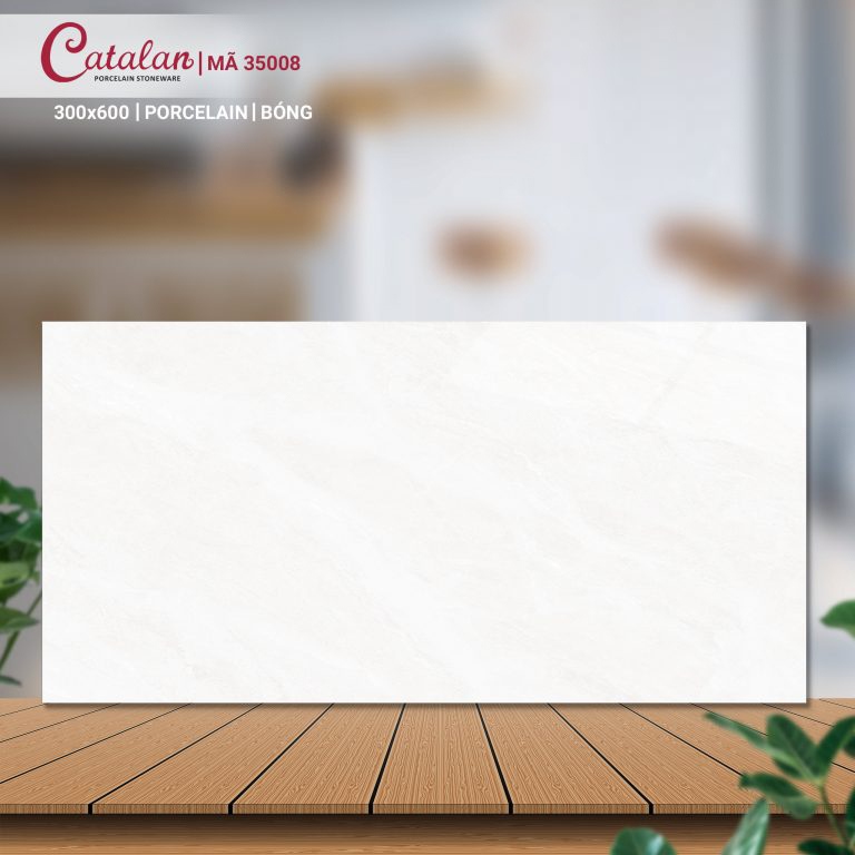 Gạch Porcelain 30x60 màu trắng vân đá men bóng Catalan CTLP.3060.35008