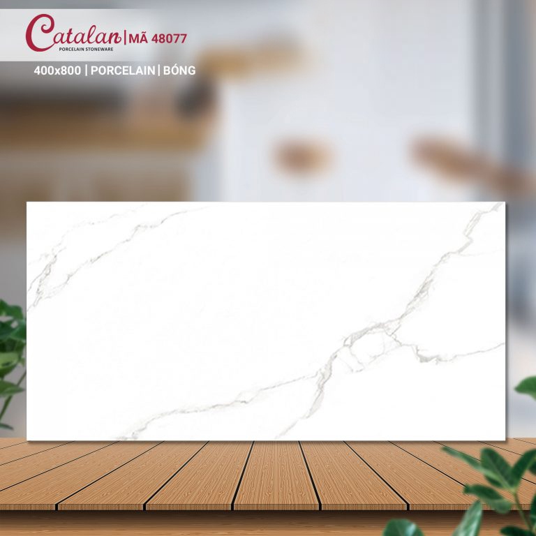 Gạch Porcelain 40x80 màu trắng vân đá men bóng Catalan CTLP.4080.48077