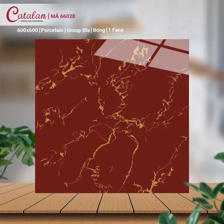 Gạch Porcelain 60x60 màu đỏ men bóng Catalan CTLP.6060.66028