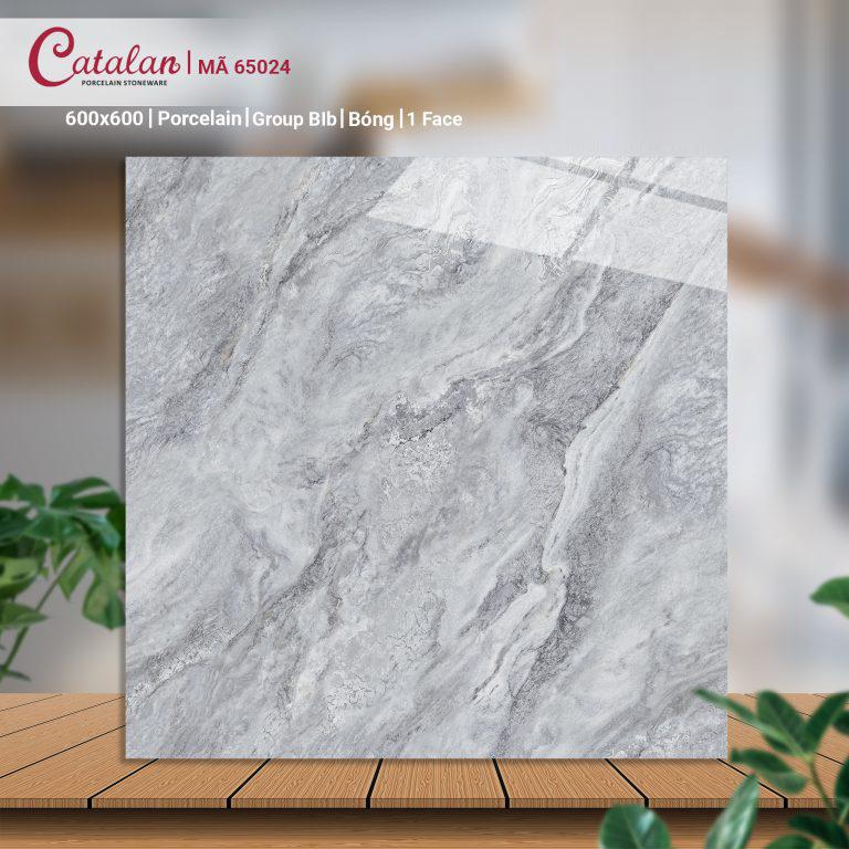 Gạch Porcelain 60x60 màu xám vân đá men bóng Catalan CTLP.6060.65024