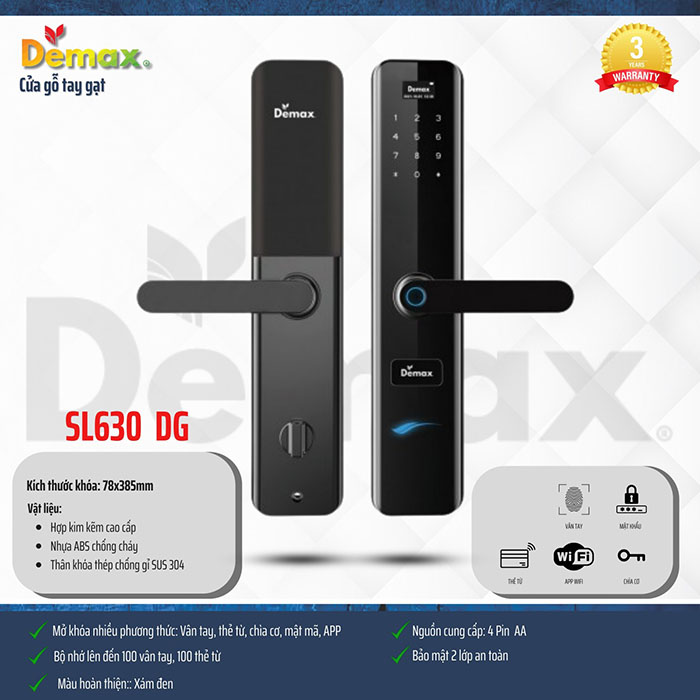 Khóa thông minh Demax SL 630 DG - APP WIFI