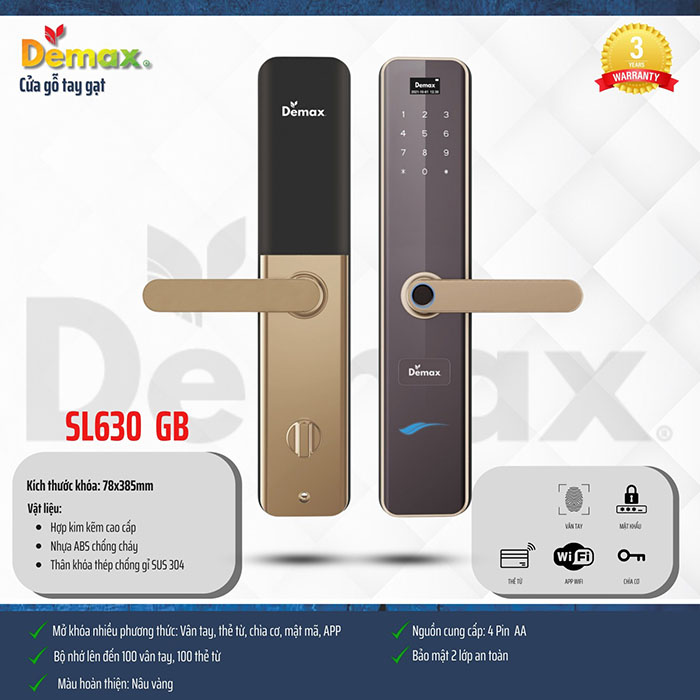 Khóa thông minh Demax SL630 GB - APP WIFI